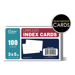 White Index Cards, Unruled 3" x 5", 100 Ct