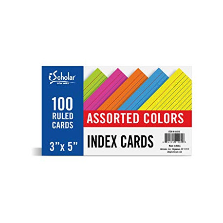 Assorted Color Index Cards 3"x 5" Ruled