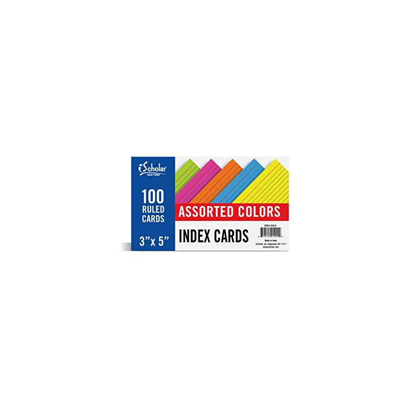 Assorted Color Index Cards 3"x 5" Ruled