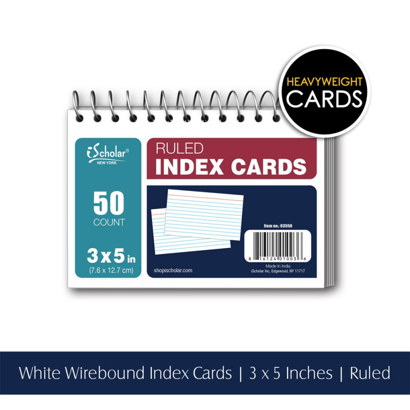 Wirebound Ruled Index Cards, 50 Ct