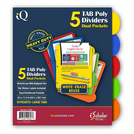 IQ Poly Index Dividers With Pockets 5 Tab