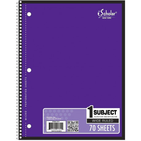 Wide Rule Sprial Notebook, 70 sheets, Purple