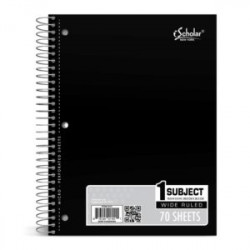 Wide Rule Sprial Notebook, 70 sheets, Black