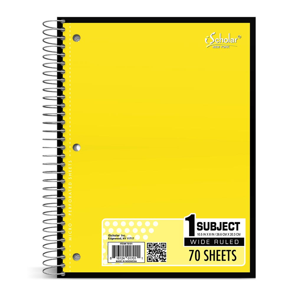 Download Spiral Notebook Wide Rule Yellow Cover 70 Sheets Schoolbox Kits