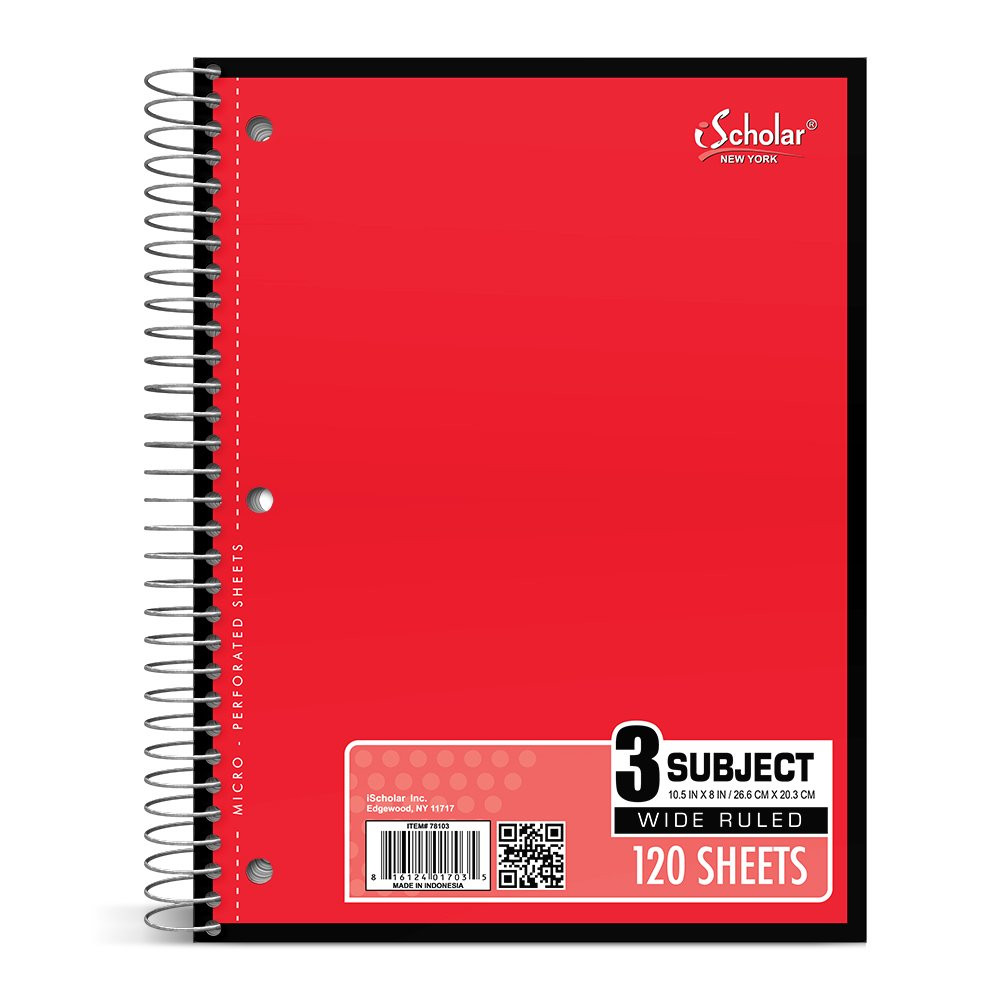 3-Subject Spiral Notebook Wide Ruled 120 sheets - Schoolbox Kits