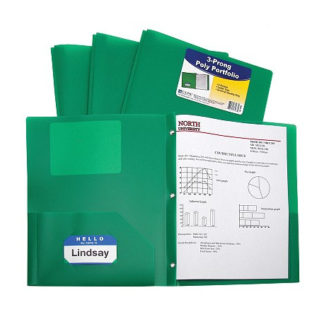 Plastic Folder with Prongs 2 Pockets Green 