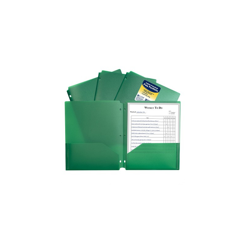 Poly 2-pocket Folder, 3 hole punched Green