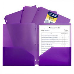 Poly 2-pocket folder, 3 hole punched Purple