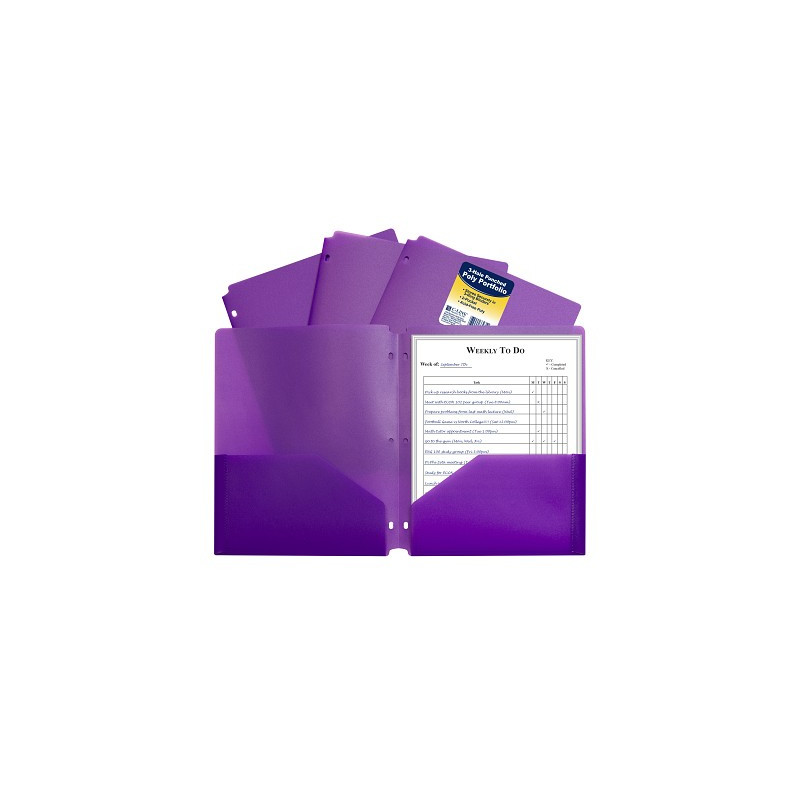 Poly 2-pocket folder, 3 hole punched Purple