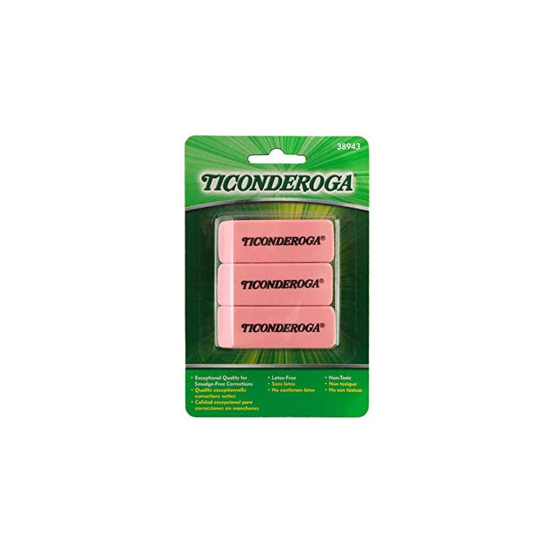 Ticonderoga Pink Wedge Eraser 3 pack