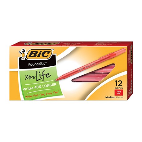 Bic Round Stick Pens, Dozen, Red