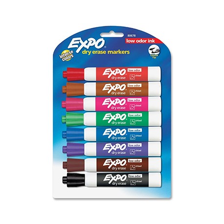 Expo Low-Odor Dry Erase Markers, Chisel Tip, 8-Color Set