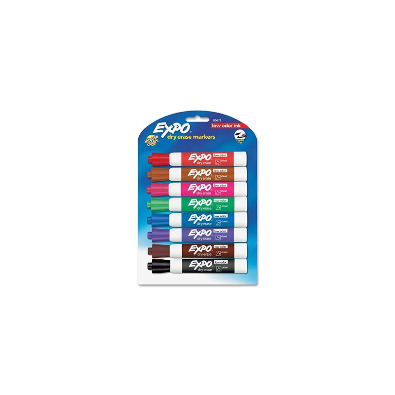 Expo Low-Odor Dry Erase Markers, Chisel Tip, 8-Color Set