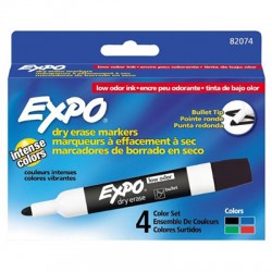Expo 2 Low Odor Dry Erase Markers, 4 Color Set, Bullet Tip