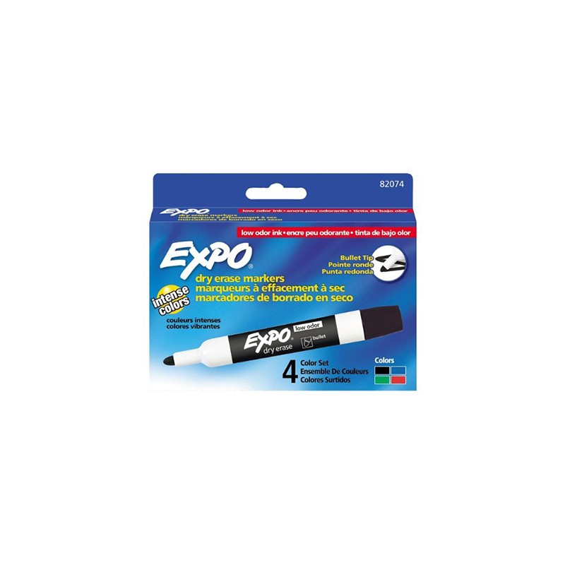 Expo 2 Low Odor Dry Erase Markers, 4 Color Set, Bullet Tip