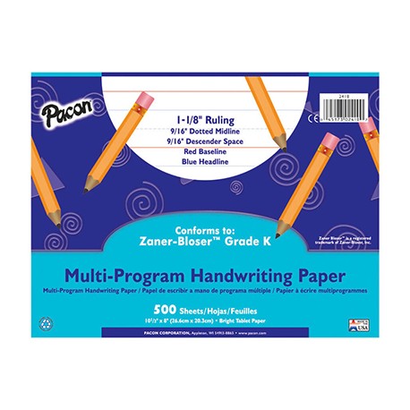 Pacon Multi-Program Handwriting Papers, Zaner-Bloser (K), 10 1/2" x 8", 1 1/8" long, Ream