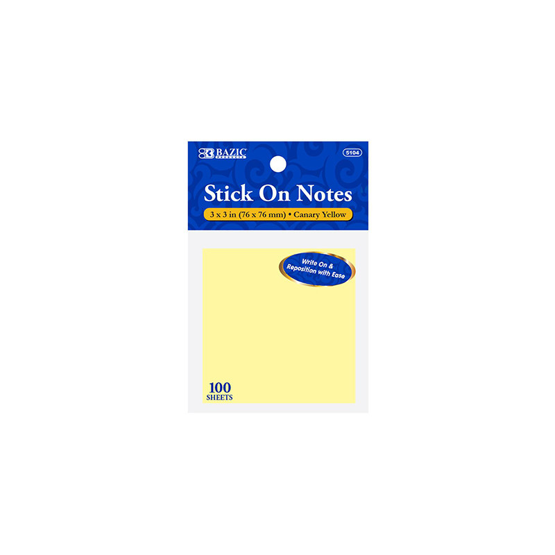 3" x 3" Yellow Stick On Notes, 100 ct.