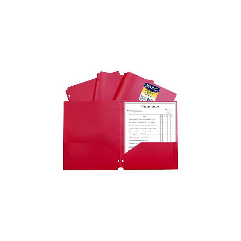 Poly 2-Pocket Folder, 3-Hole Punched, Red