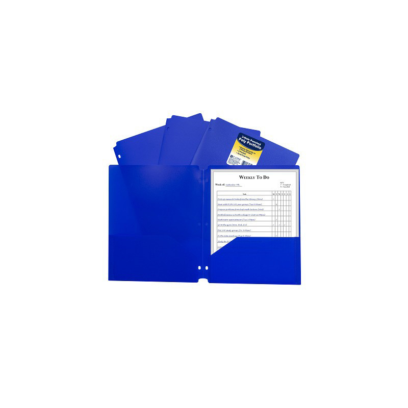 Poly 2-Pocket Folder, 3-Hole Punched, Blue
